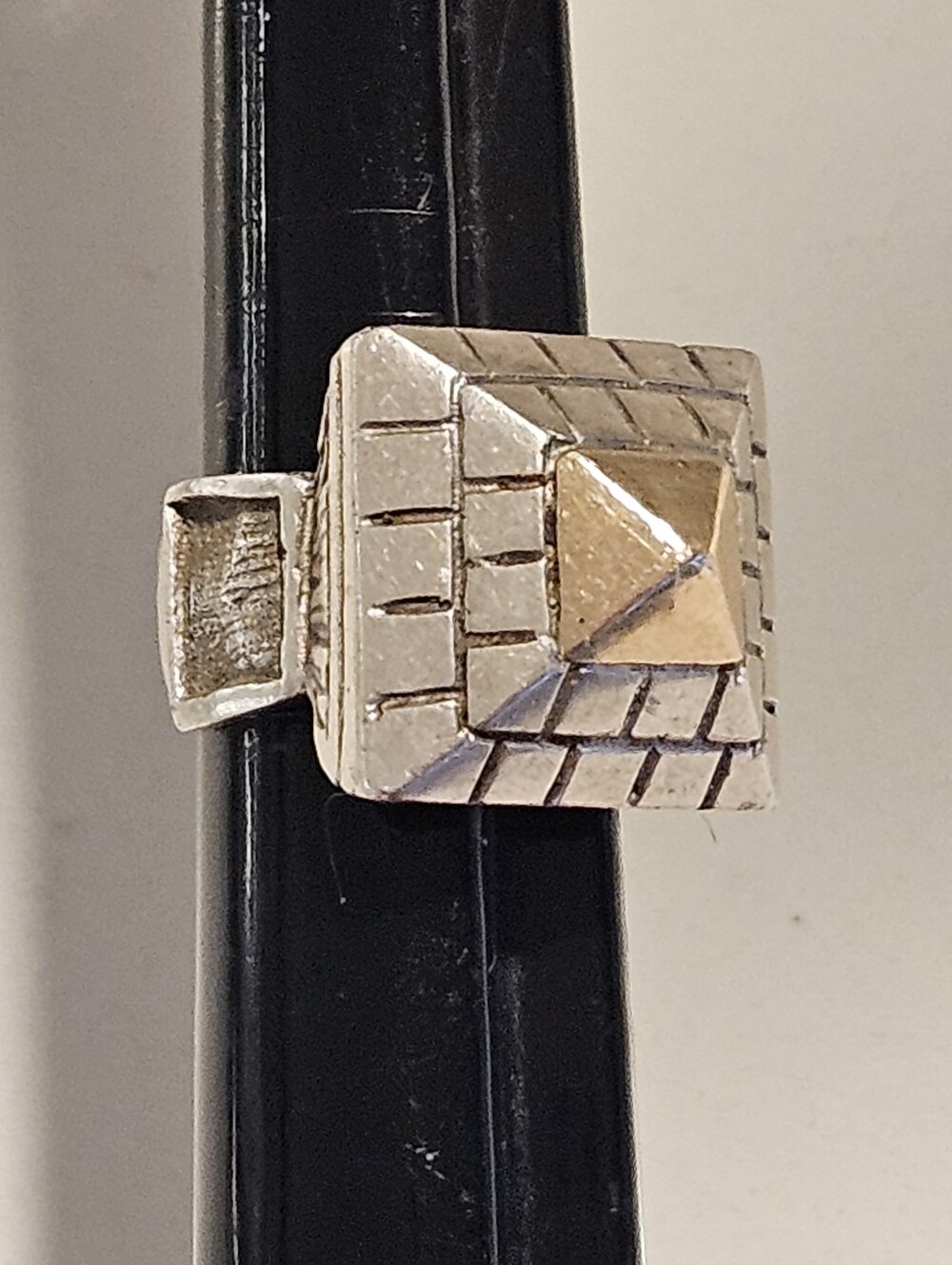 Massive Chunky Solid 14k Yellow Gold & Sterling Silver Pyramid Ring Artisan - Picture 7 of 10